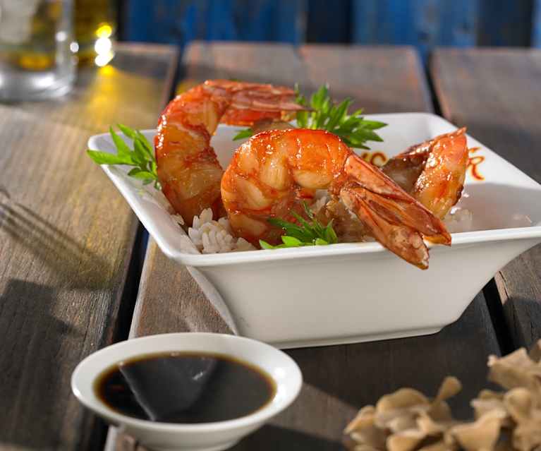 Gegrillte Salzwasserscampi mit Knoblauch-Soja-Sauce Gegrillte Salzwasserscampi mit Knoblauch-Soja-Sauce