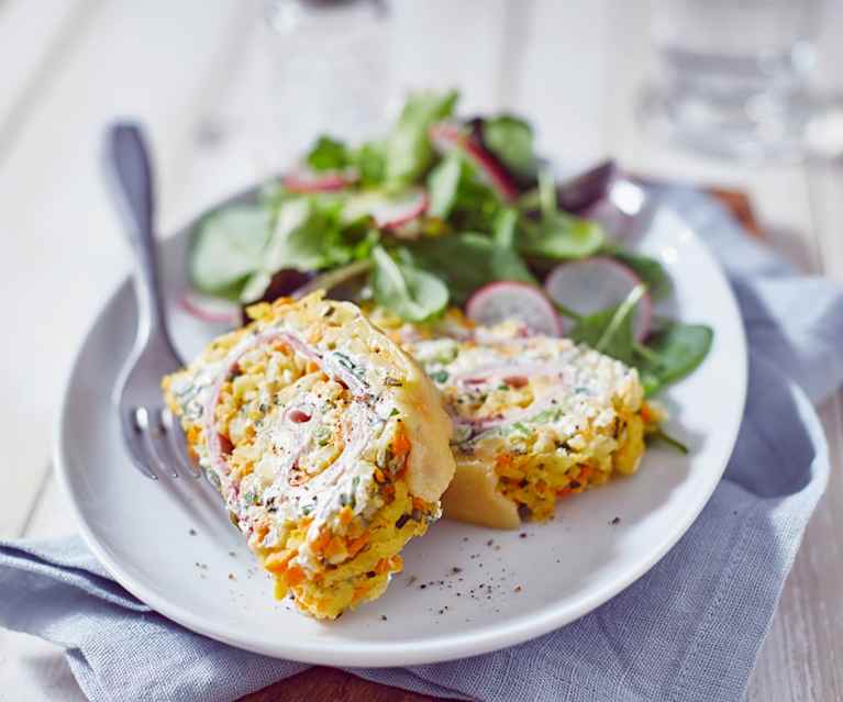 Kartoffelpuffer-Roulade auf dem Blech Kartoffelpuffer-Roulade auf dem Blech
