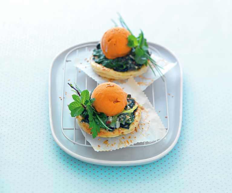 Tartelette fine aux épinards, glace poivron-gorgonzola Tartelette fine aux épinards, glace poivron-gorgonzola