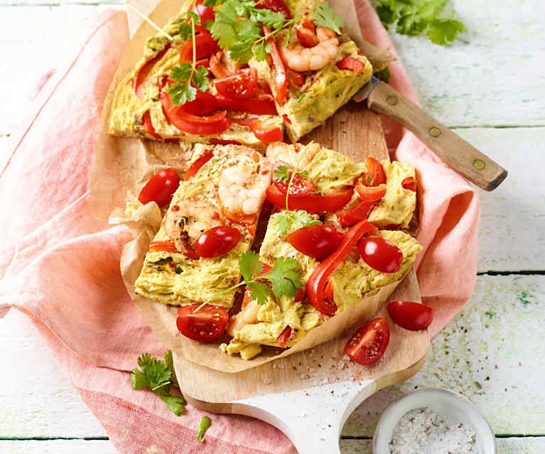 Omelette mit Koriander-Garnelen Omelette mit Koriander-Garnelen