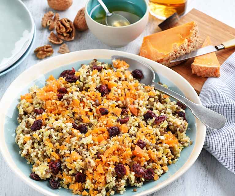 Blé, lentilles, cranberries, noix et mimolette Blé, lentilles, cranberries, noix et mimolette