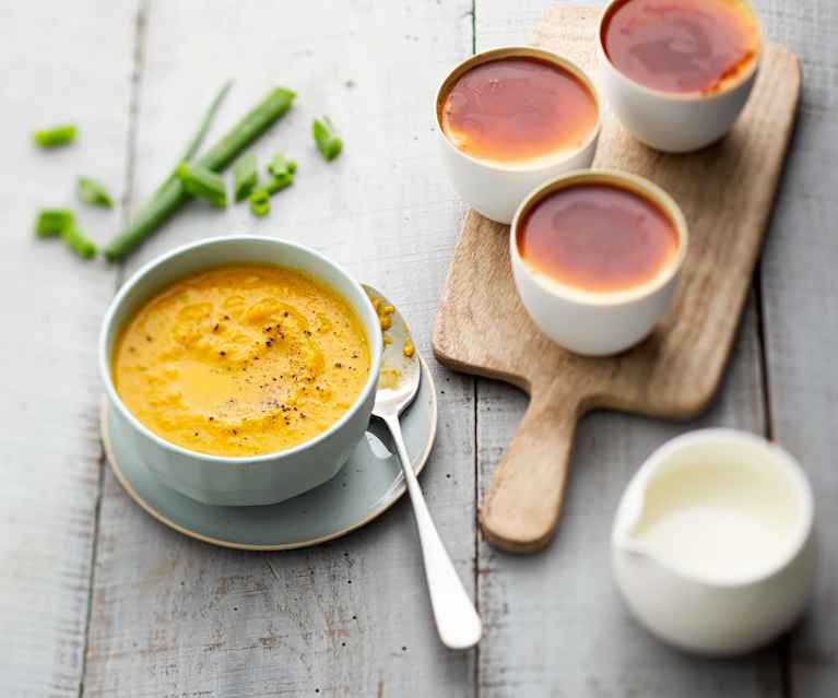 Velouté de légumes et crème caramel Velouté de légumes et crème caramel