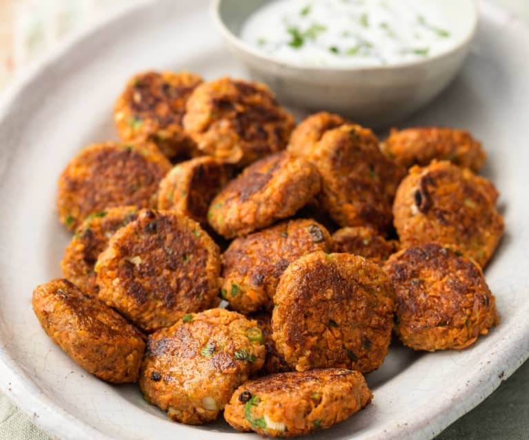 Spiced Carrot Fritters with Yoghurt Dip