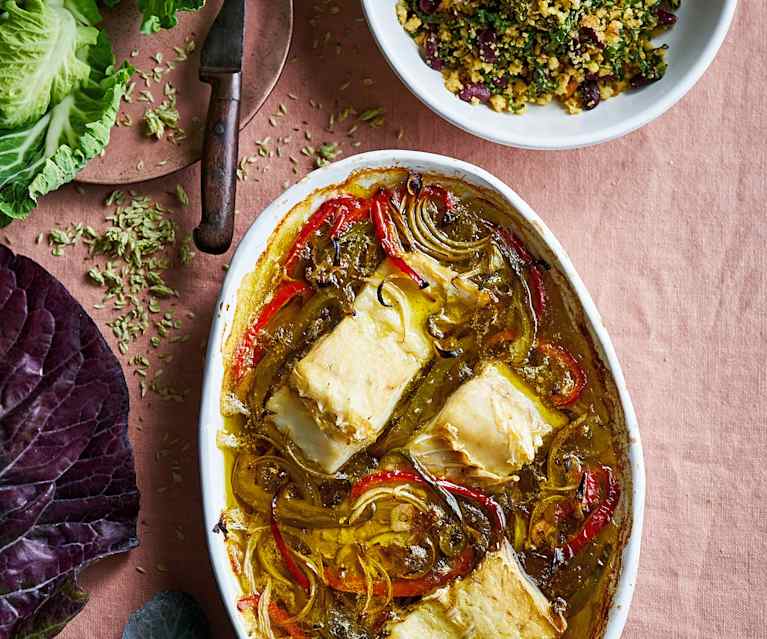 Bacalhau à lagareiro com migas de couve e feijão Bacalhau à lagareiro com migas de couve e feijão