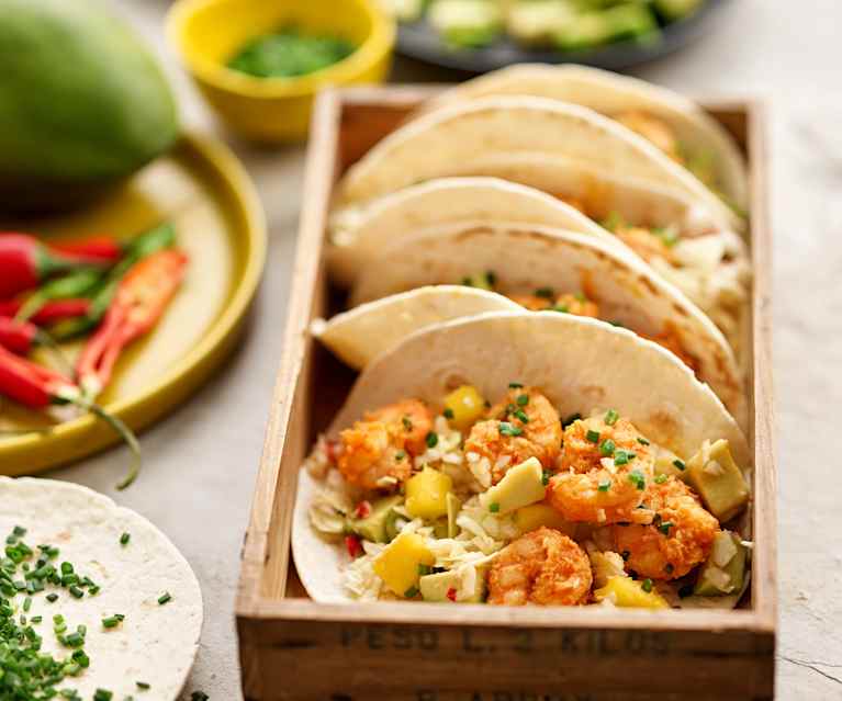 Tacos de camarão e manga Tacos de camarão e manga