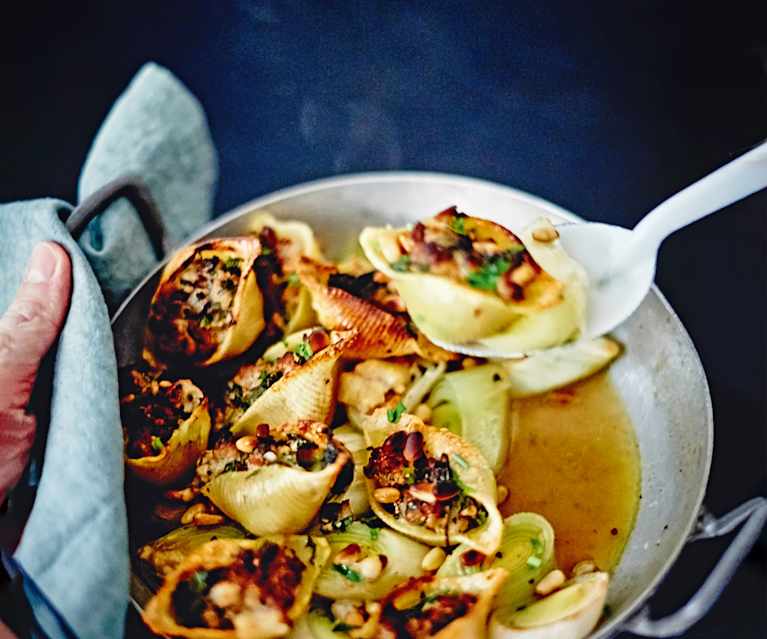 Poireaux et conchiglioni farcis au veau Poireaux et conchiglioni farcis au veau