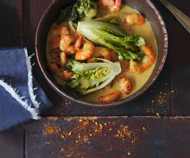 Curry de crevettes et choux pak-choï Curry de crevettes et choux pak-choï