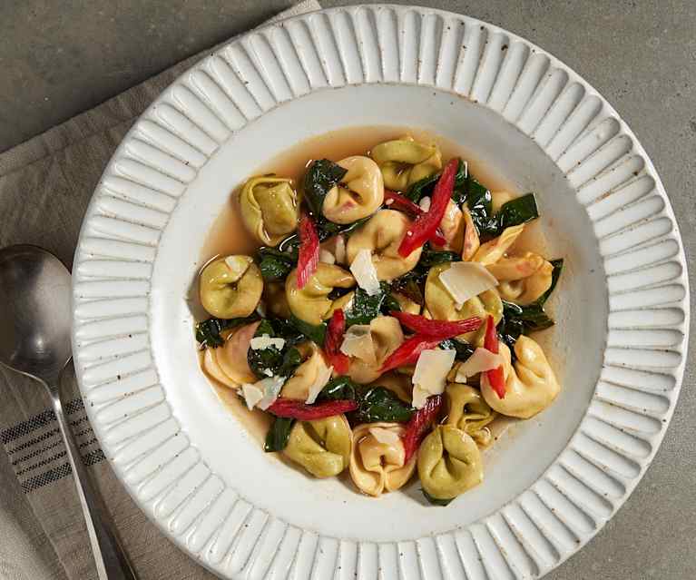 Chard in Parmesan Broth with Tortellini Chard in Parmesan Broth with Tortellini