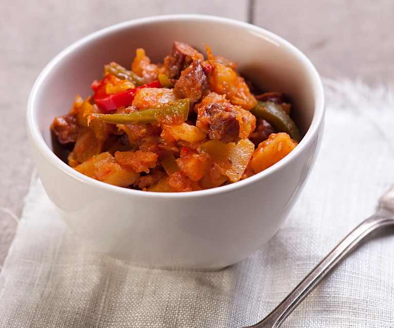 Paprika-Kartoffeln mit Kabanossi Paprika-Kartoffeln mit Kabanossi