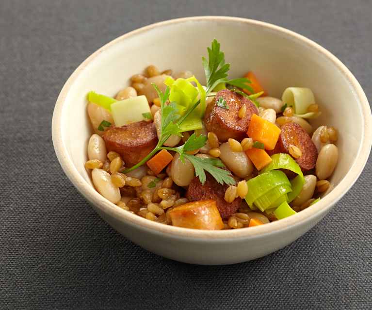 Marmite d'épeautre aux légumes et saucisse de soja Marmite d'épeautre aux légumes et saucisse de soja