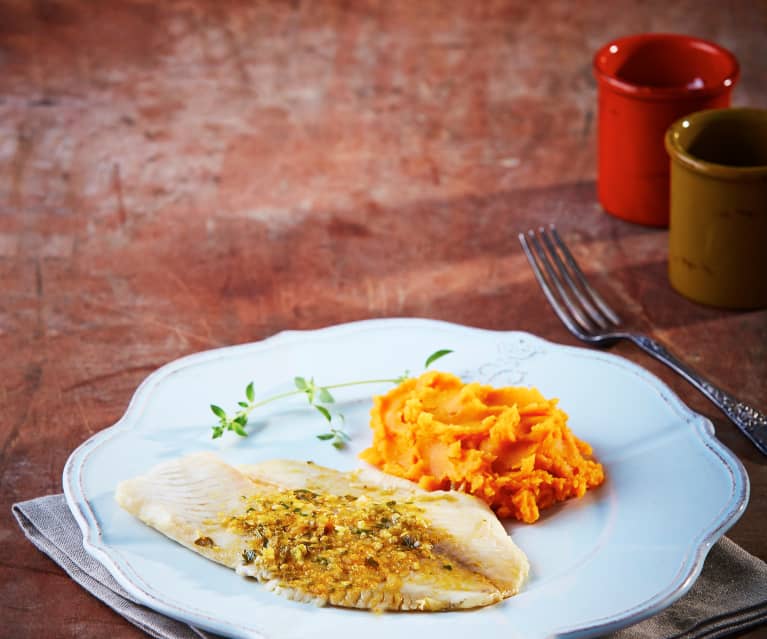 Pescado empapelado con puré de calabaza