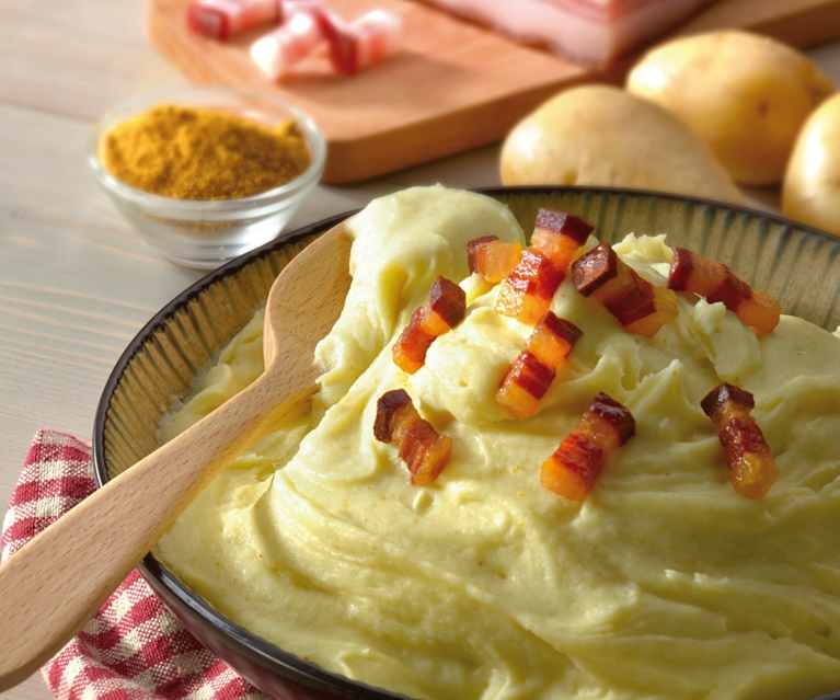 Purè di patate e bacon al curry Purè di patate e bacon al curry