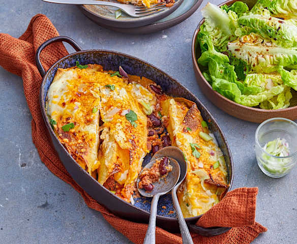 Enchiladas au bœuf haché, haricots rouges et cheddar