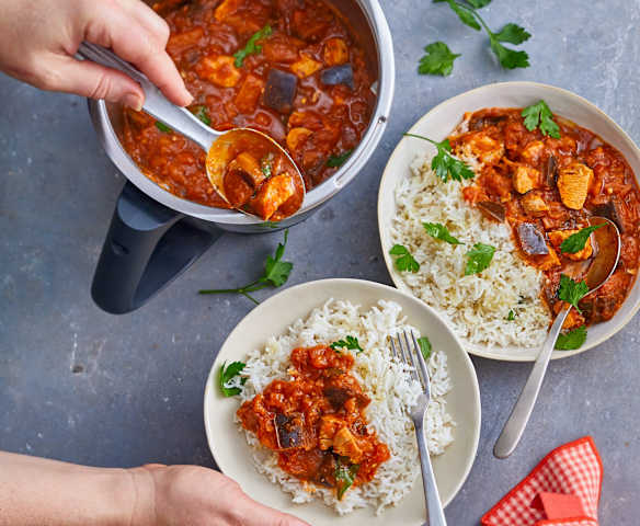 Poulet aux aubergines fondantes, sauce aigre-douce