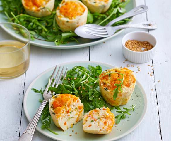Flans salés aux légumes, mimolette et ciboulette