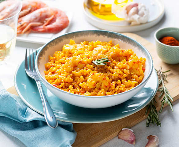 Arroz con gambones en su punto
