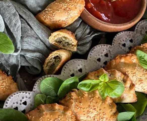 Empanadillas de calabaza, espinacas y cebolla caramelizada