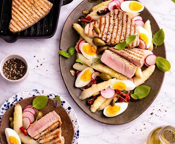 Asperges au thon et vinaigrette au citron