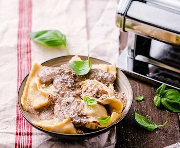 Ravioli au veau et sauce crémeuse aux champignons Ravioli au veau et sauce crémeuse aux champignons