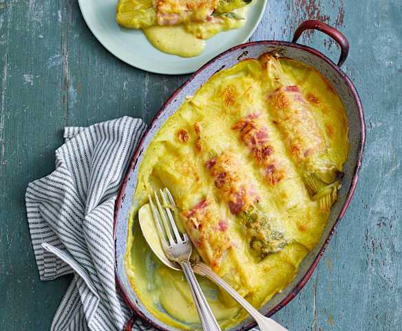 Poireaux au jambon, béchamel au curry