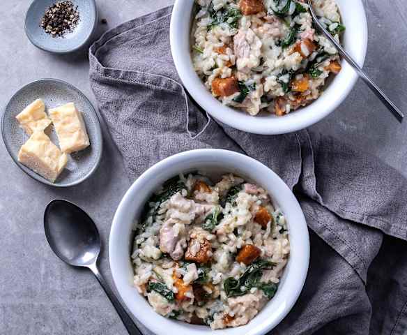 Chicken, bacon, pumpkin and spinach risotto Chicken, bacon, pumpkin and spinach risotto