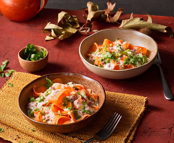 Möhrennudeln in Schinken-Sahne-Sauce
