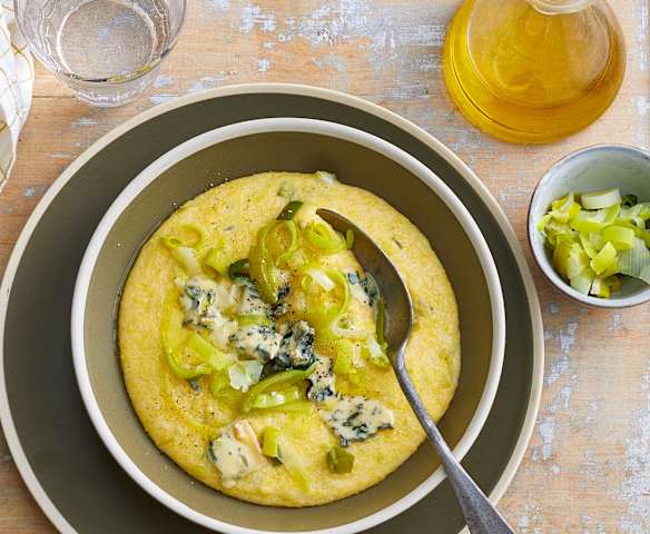 Polenta au poireau et au bleu d’Auvergne
