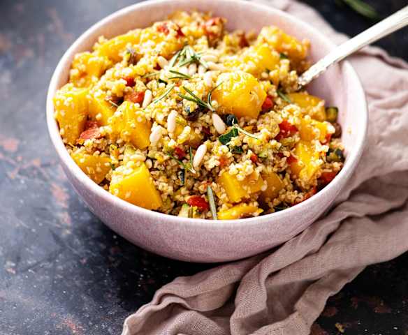 Ensalada tibia de bulgur con calabaza