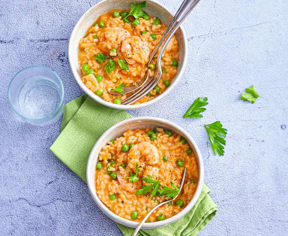 Risotto aux crevettes et aux petits pois