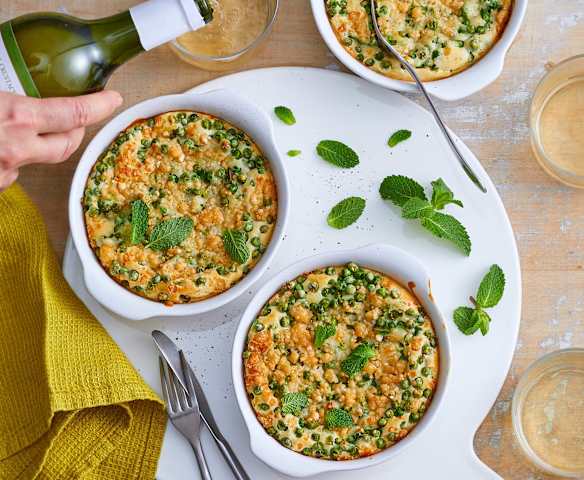 Clafoutis aux petits pois, ricotta et menthe