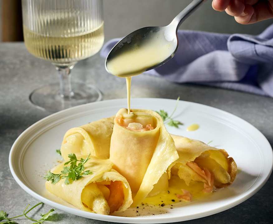 Gratinierte Lachs-Spargel-Crespelle mit Orangen-Hollandaise - Cookidoo ...