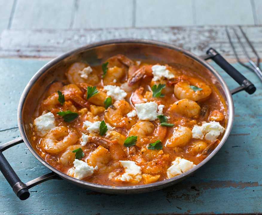 Saganaki de langostinos con queso feta-image
