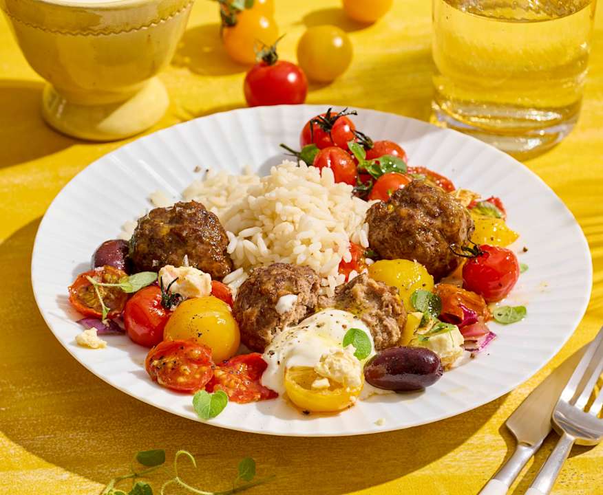 Gyros-Hackbällchen mit bunten Cherry-Tomaten und Reis - Cookidoo® – the ...