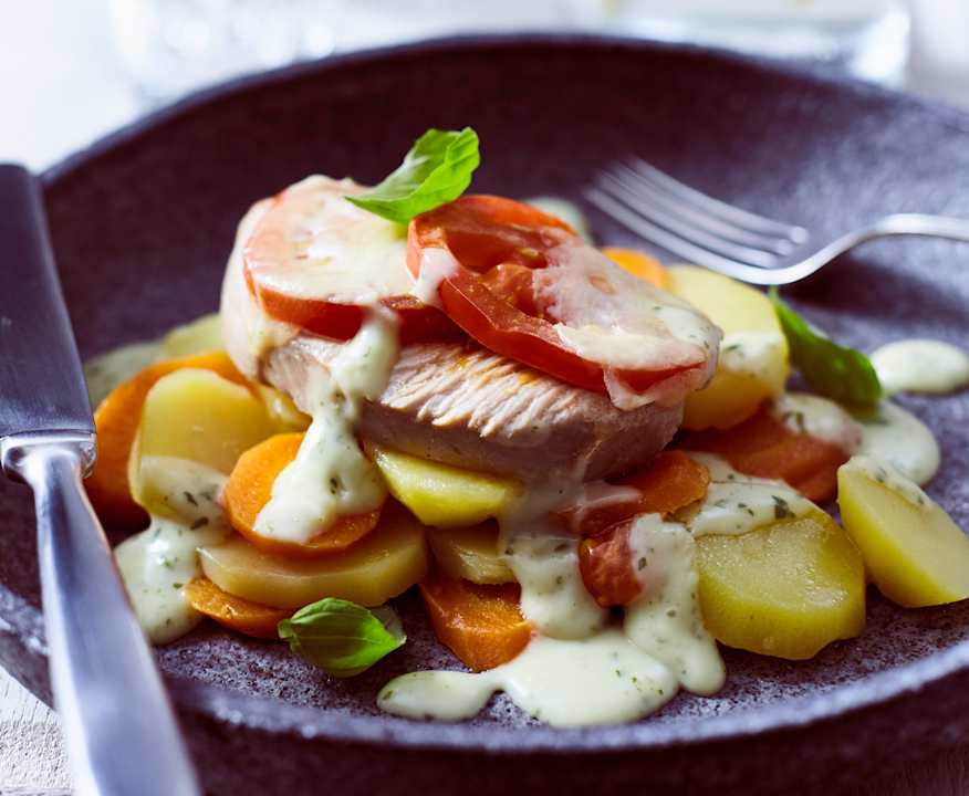 Putenmedaillons mit Mozzarella und Basilikumsauce - Cookidoo® – la ...