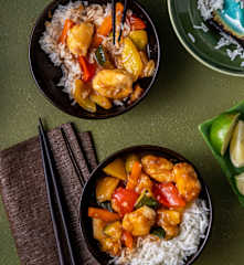 Sweet and sour chicken with rice
