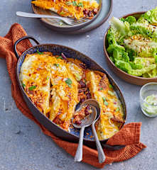 Enchiladas au bœuf haché, haricots rouges et cheddar