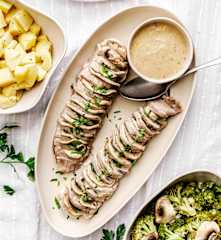 Filet mignon de porc à la moutarde, aux pommes de terre et au brocoli