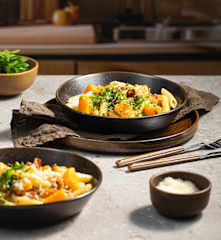 Penne z dynią i szynką