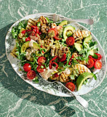 Chicken halloumi salad with peri-mayo