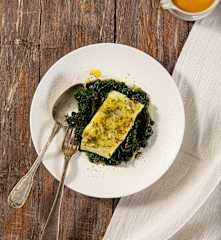 Nasello al vapore con crema di zucca e spinaci