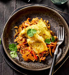 Rotbarsch mit Kimchi-Reis