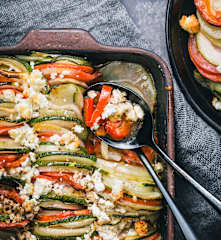 Tian légumes-feta et compotée de poivrons avec le Découpe-minute