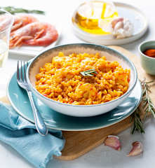 Arroz con gambones en su punto