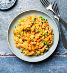 Risotto de pollo y verduras
