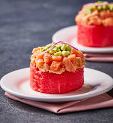 Watermelon and Salmon Ceviche Stack