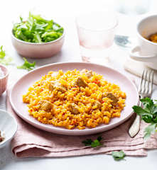 Arroz con solomillo de cerdo en su punto