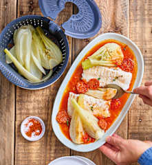 Cabillaud au chorizo, tomates et fenouil