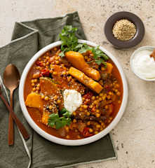 Moroccan pumpkin with pearl couscous