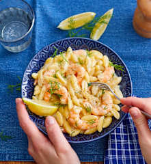 One pot de petites pâtes, crevettes, crème à l’aneth et citron