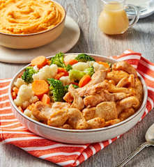 Paprika Chicken with Vegetables and Mashed Sweet Potatoes